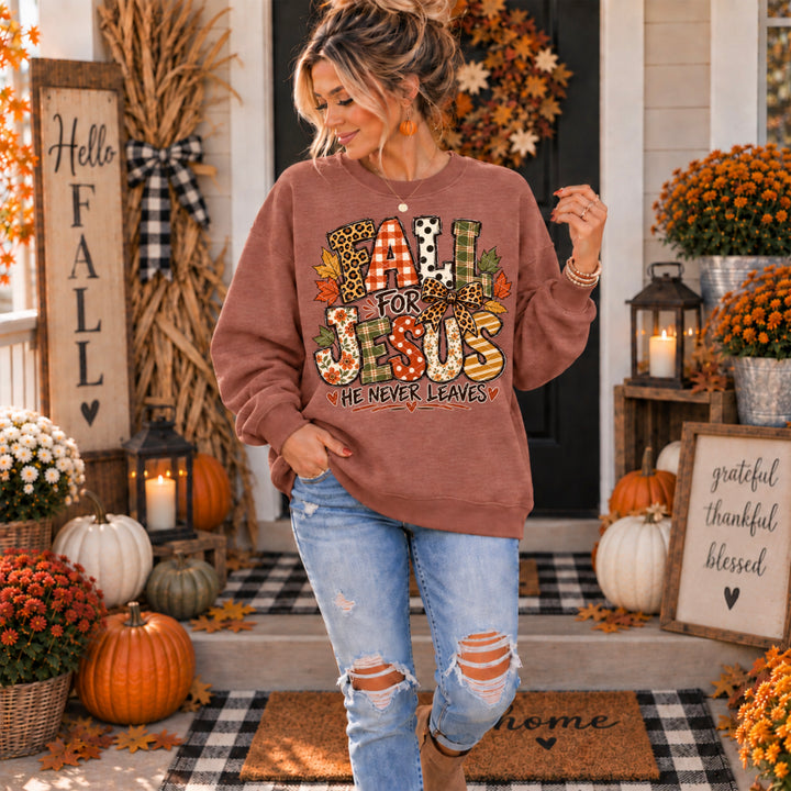 Fall For Jesus He Never Leaves DTF Print