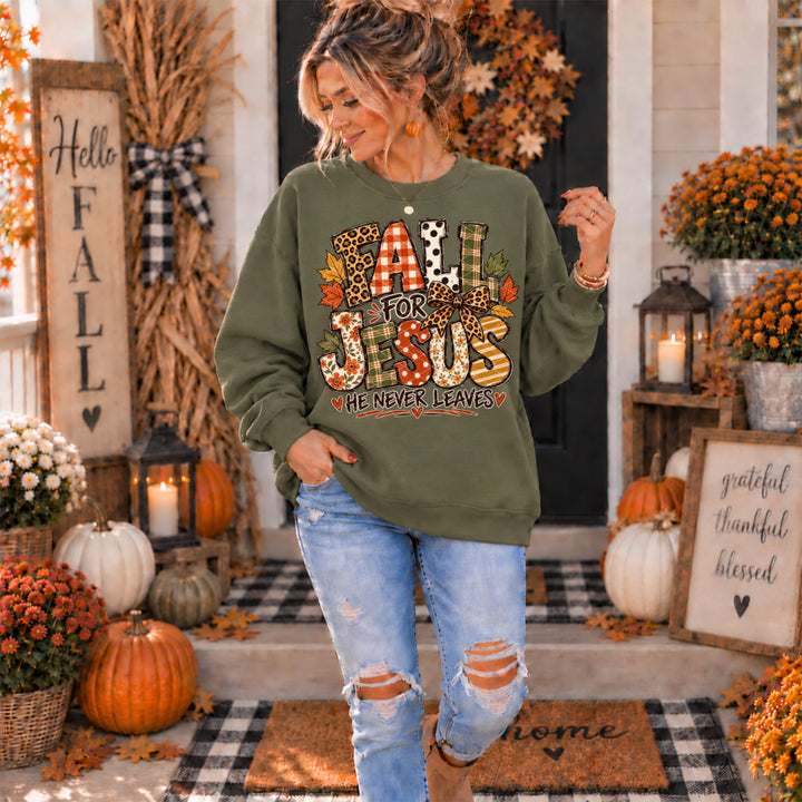 Fall For Jesus He Never Leaves DTF Print