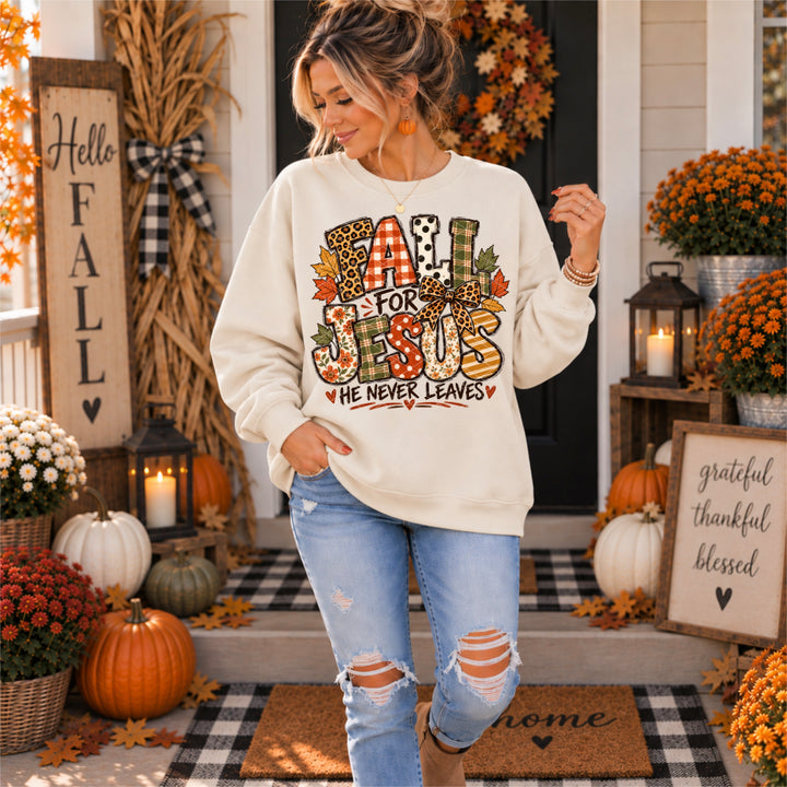 Fall For Jesus He Never Leaves DTF Print