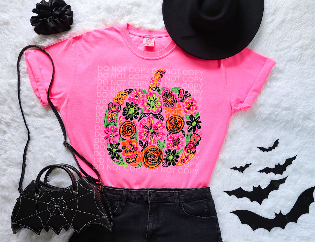 Floral Halloween Pumpkin DTF Print
