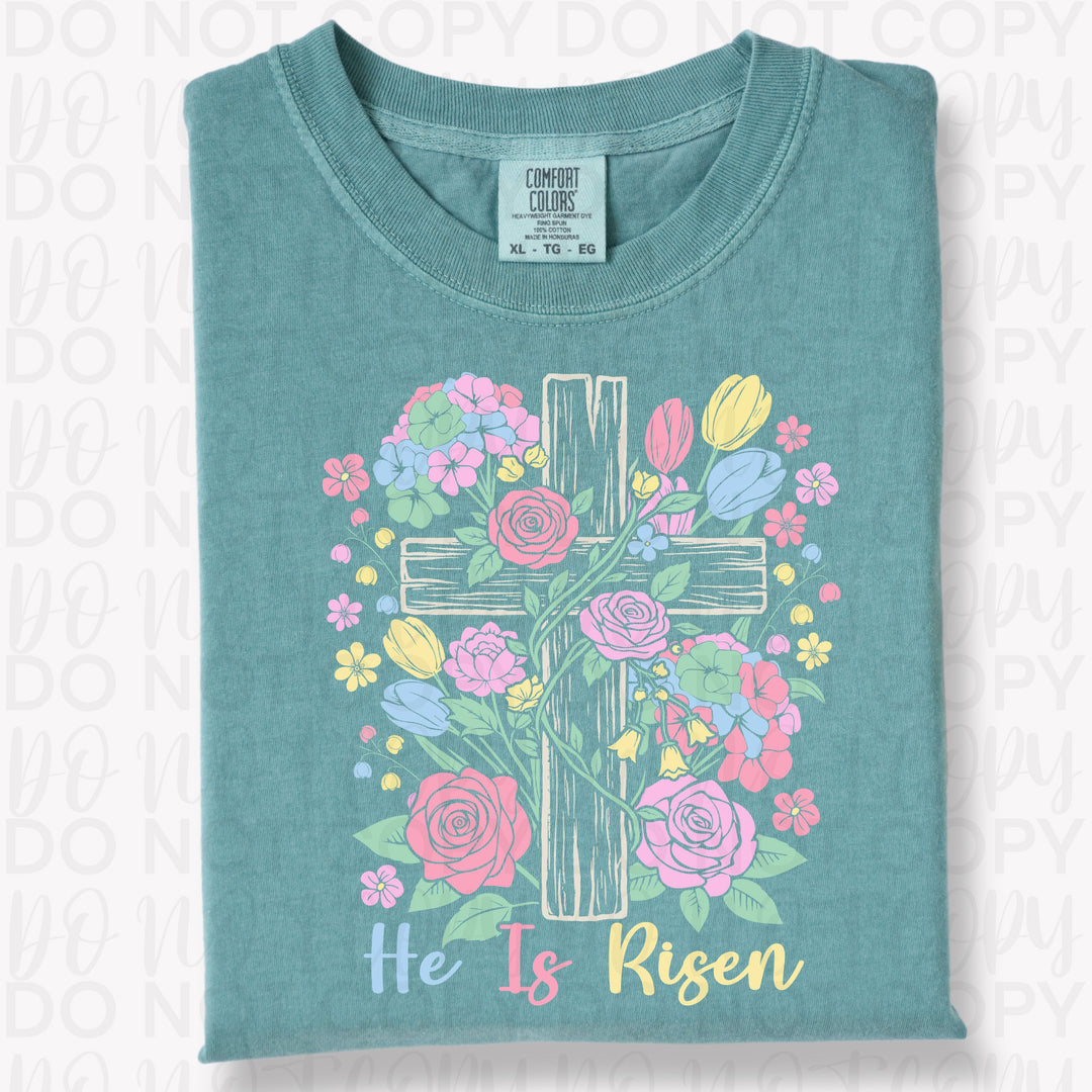 Floral He is Risen Cross DTF Print