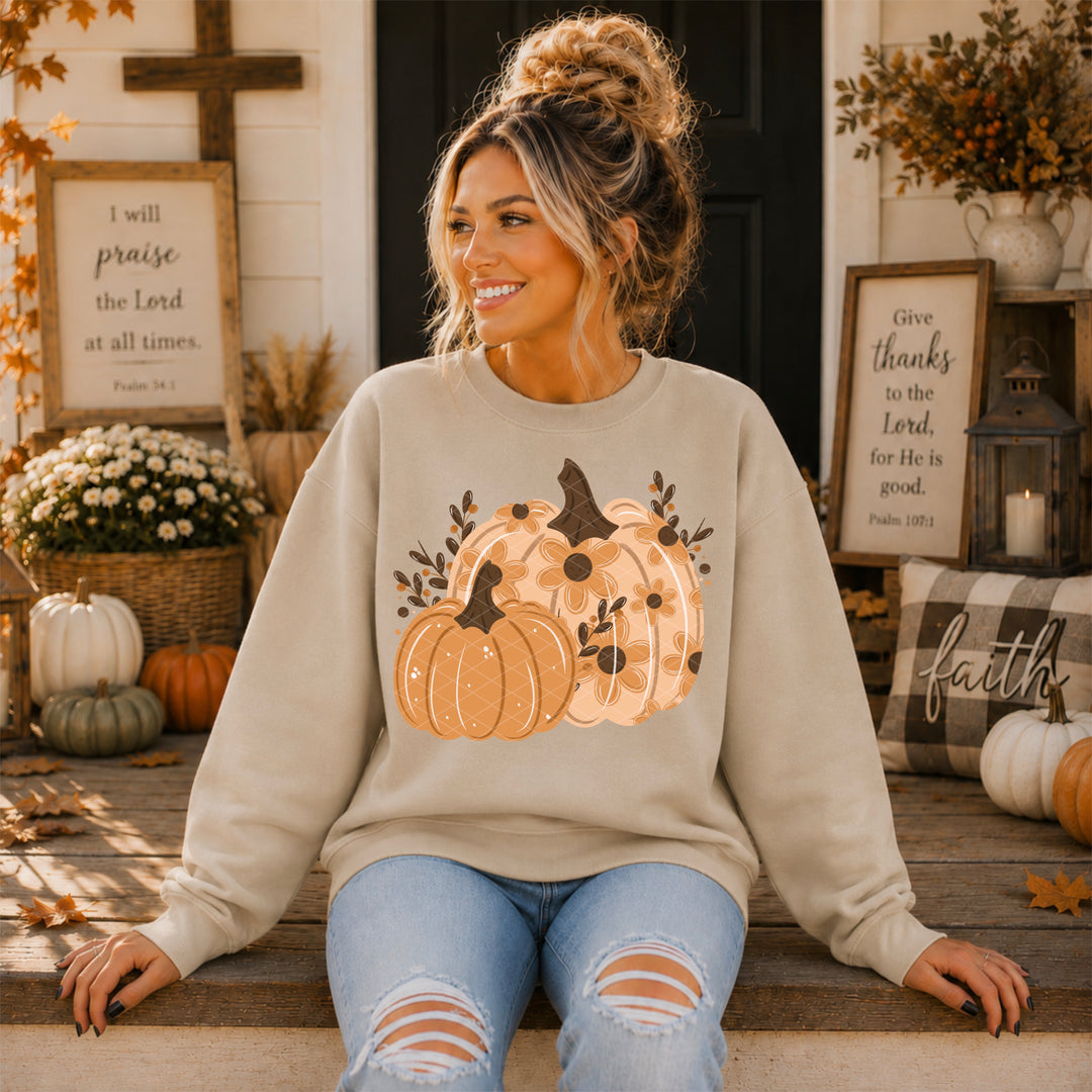 Floral Pumpkins DTF Print