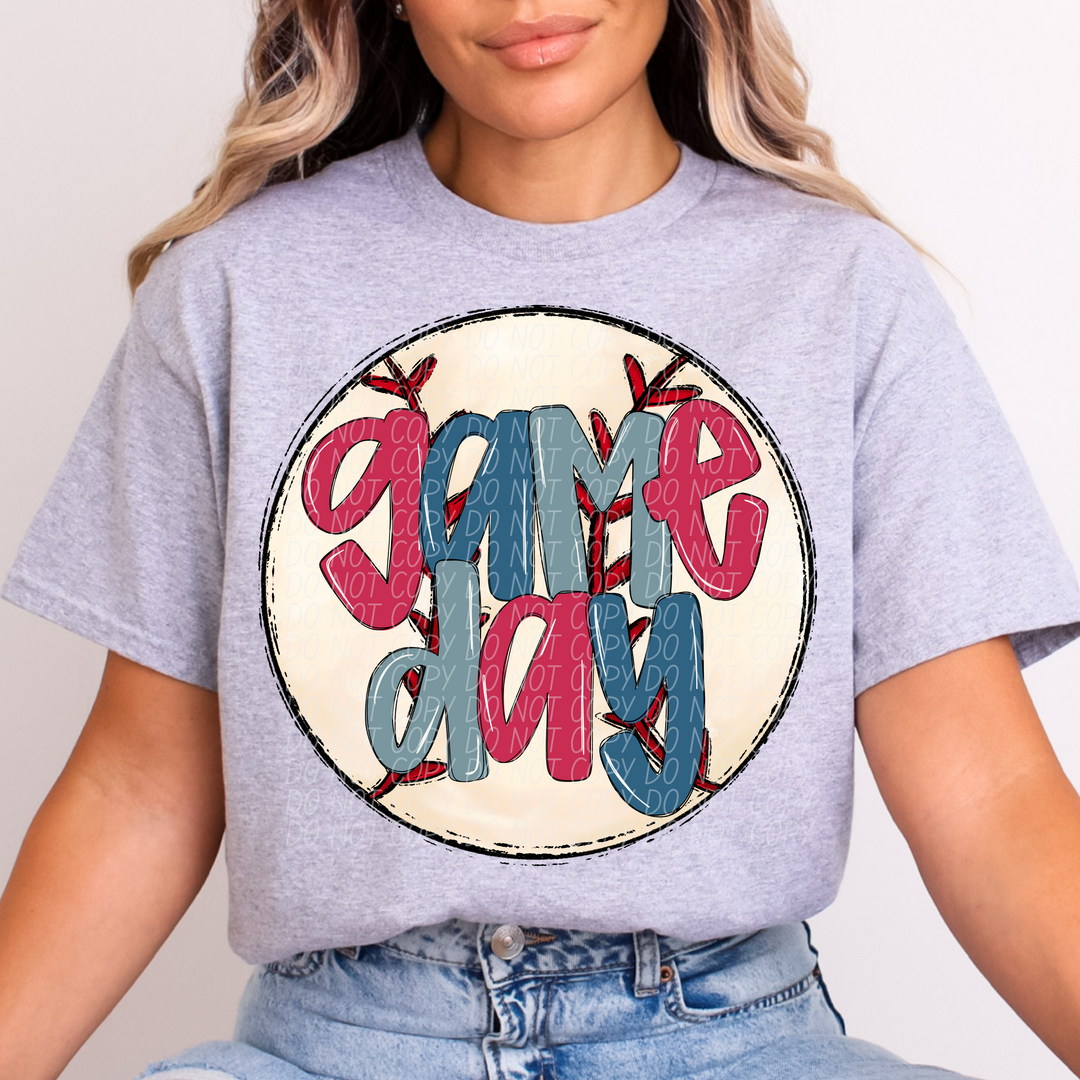 Game Day Baseball Red and Blue DTF Print