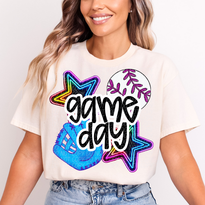 Neon Game Day Baseball DTF Print