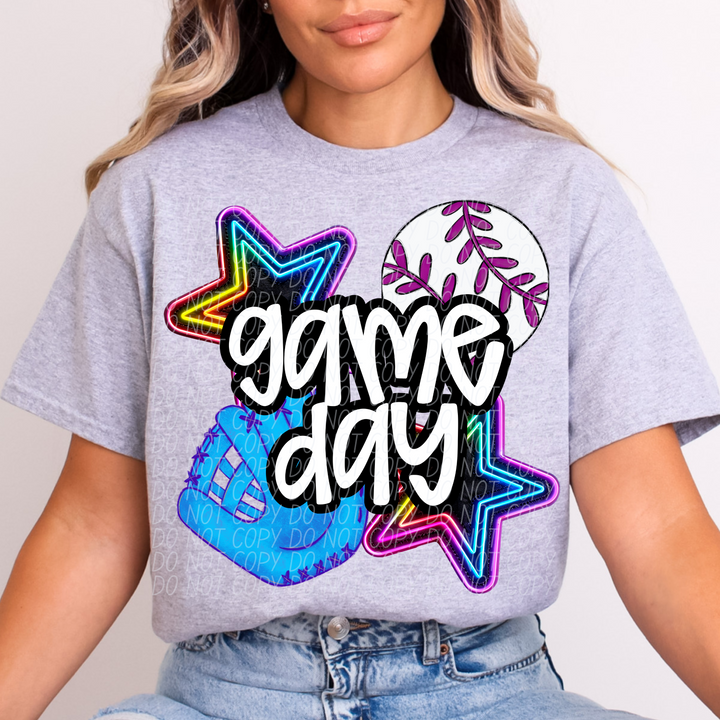Neon Game Day Baseball DTF Print