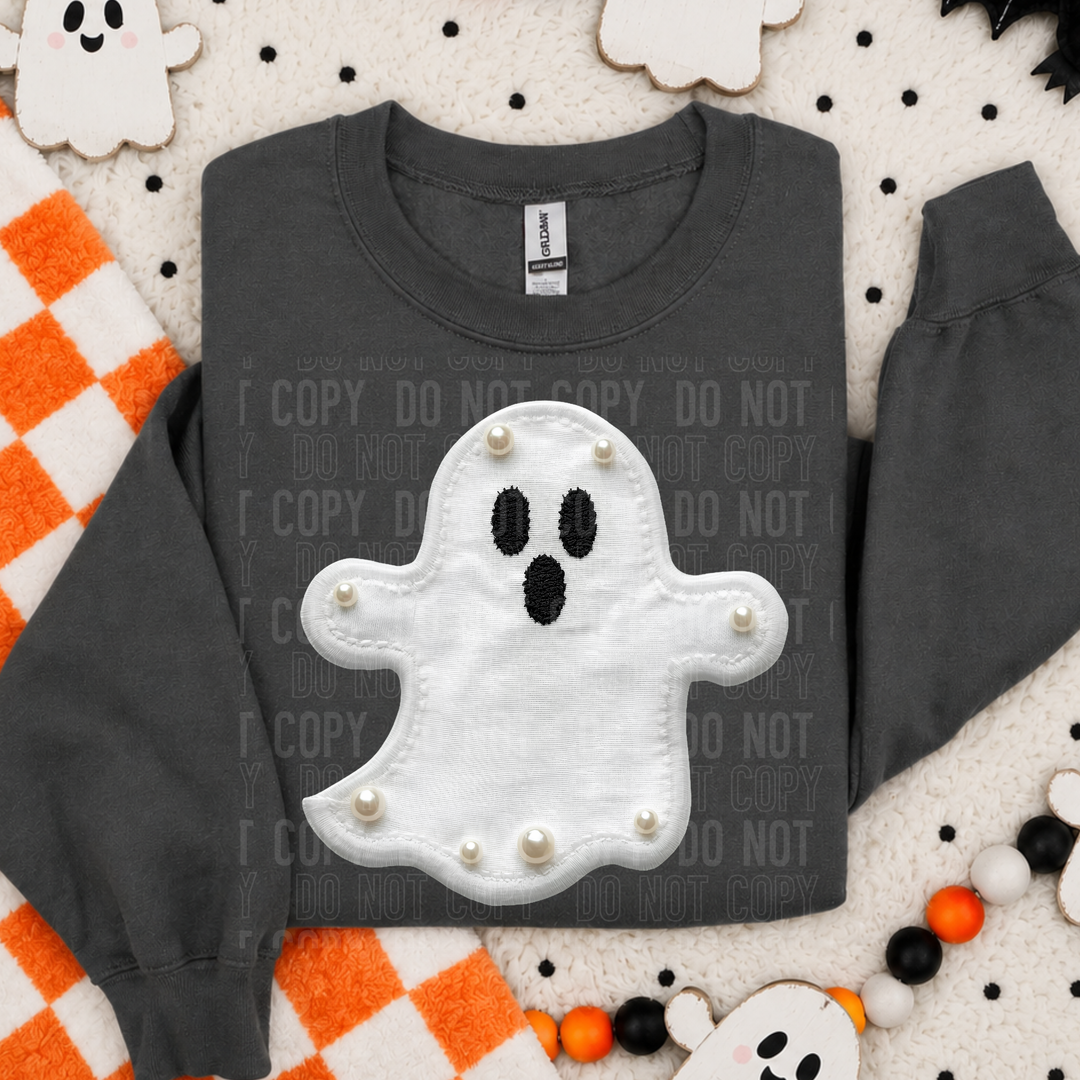 Ghost Faux Embroidery Pearl DTF Print