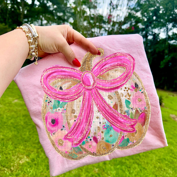 Glitter Floral Pumpkin DTF Print