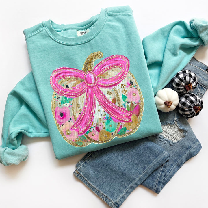 Glitter Floral Pumpkin DTF Print