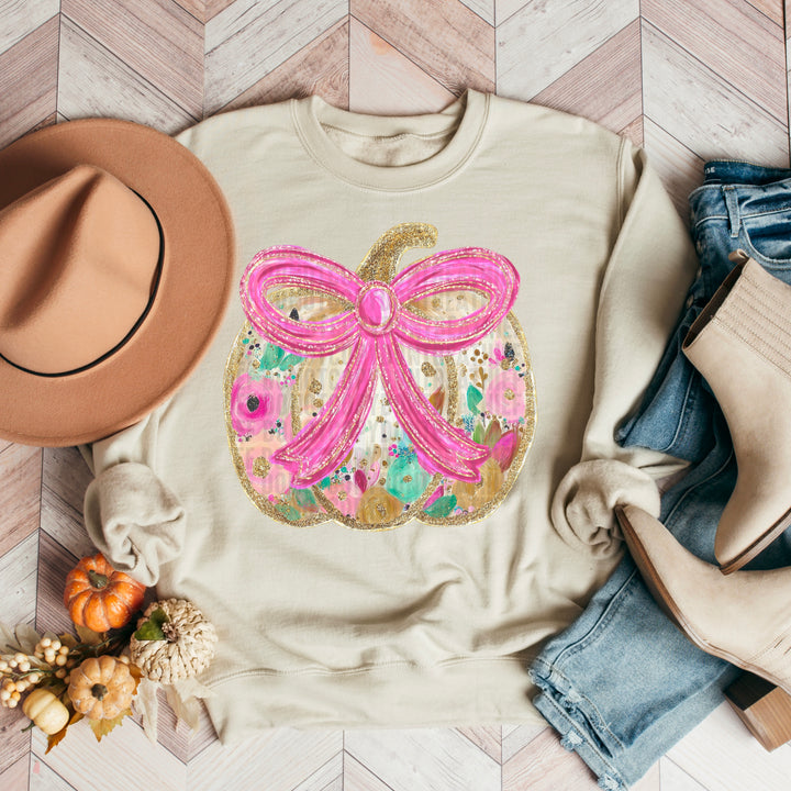 Glitter Floral Pumpkin DTF Print