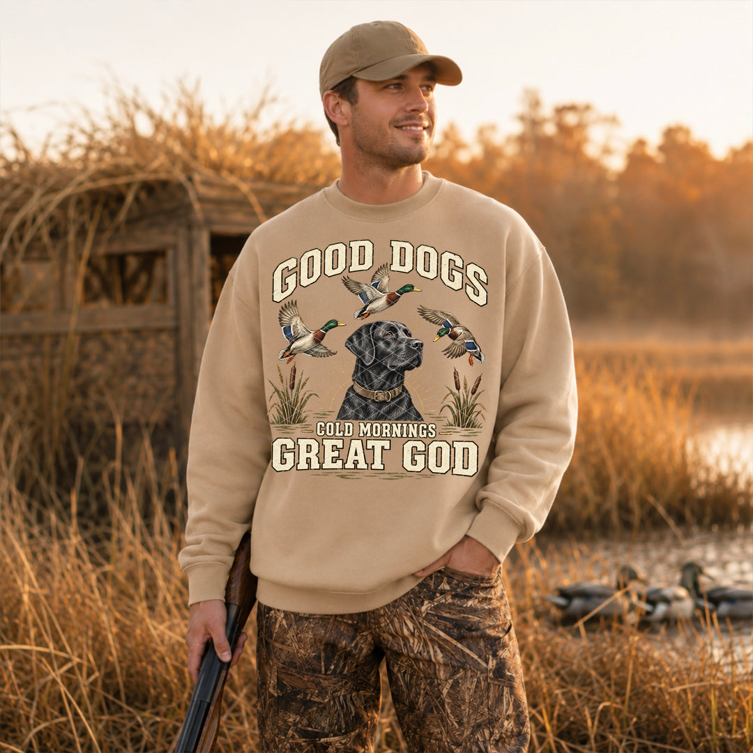 Good Dogs Cold Mornings Great God DTF Print