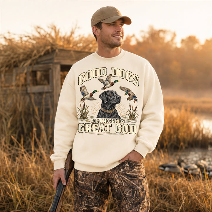 Good Dogs Cold Mornings Great God DTF Print