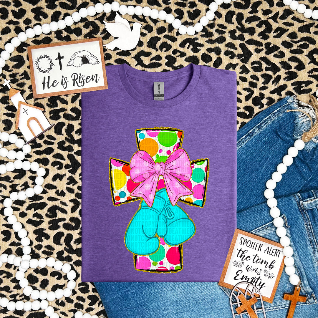 Hard Fought Doodle Cross With Bow DTF Print