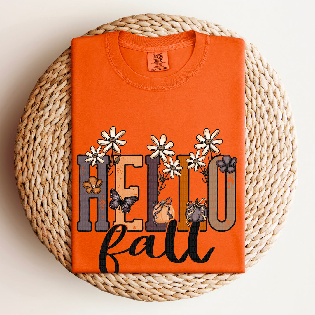 Hello Fall Doodle Floral DTF Print