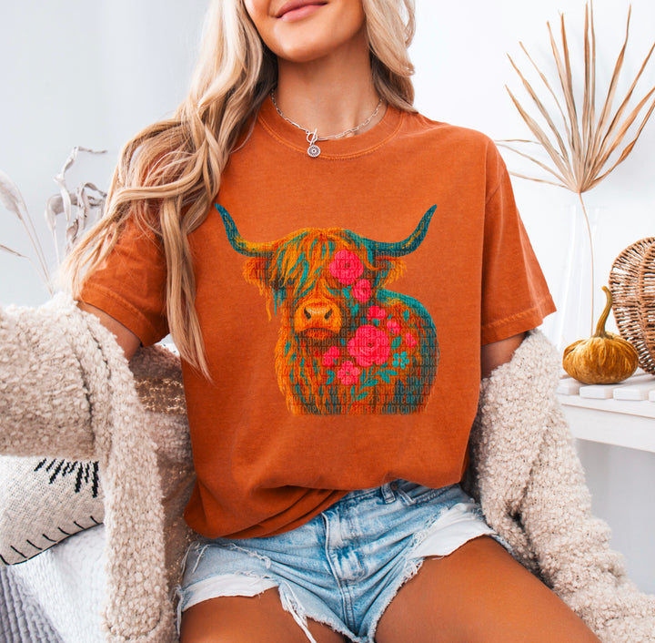 Highland Cow Floral DTF Print