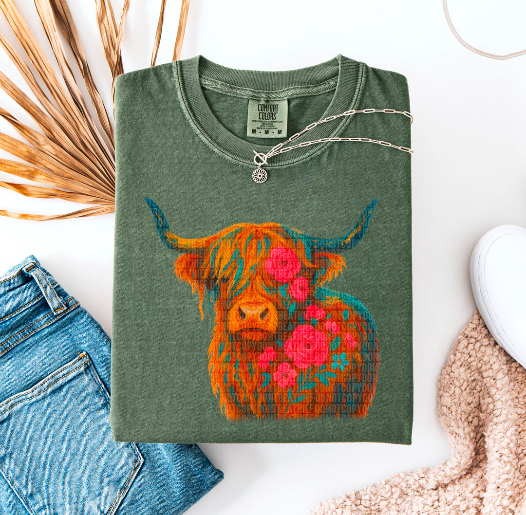 Highland Cow Floral DTF Print
