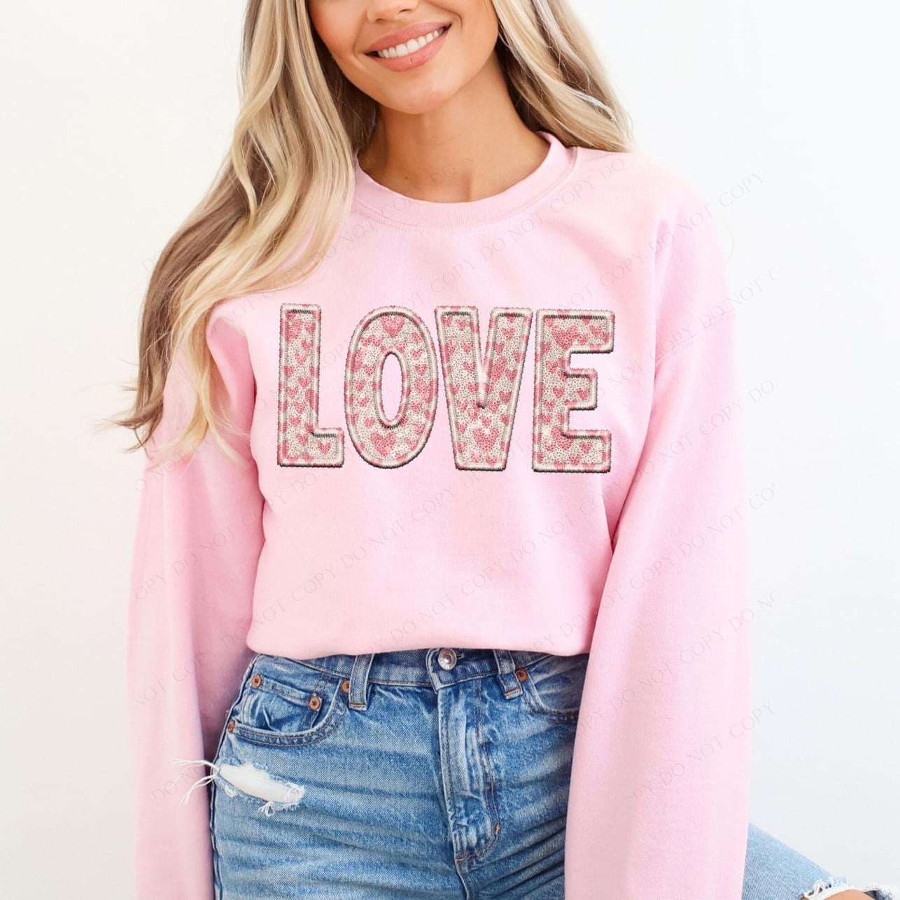 Love With Hearts Faux Embroidery DTF Print