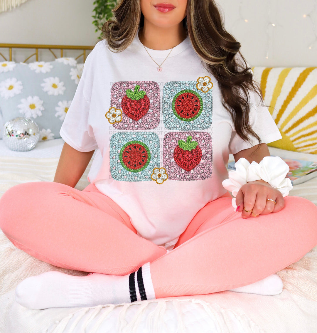 Strawberry And Watermelon Granny Squares DTF Print