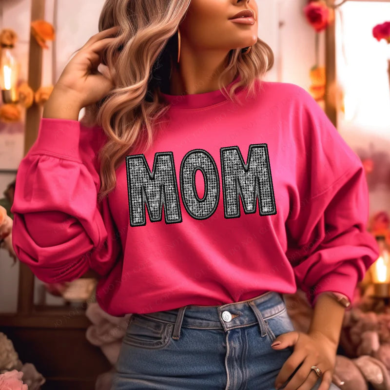 Faux Embroidery Bling Mom DTF Print