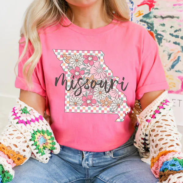 Checkered Floral States DTF Print