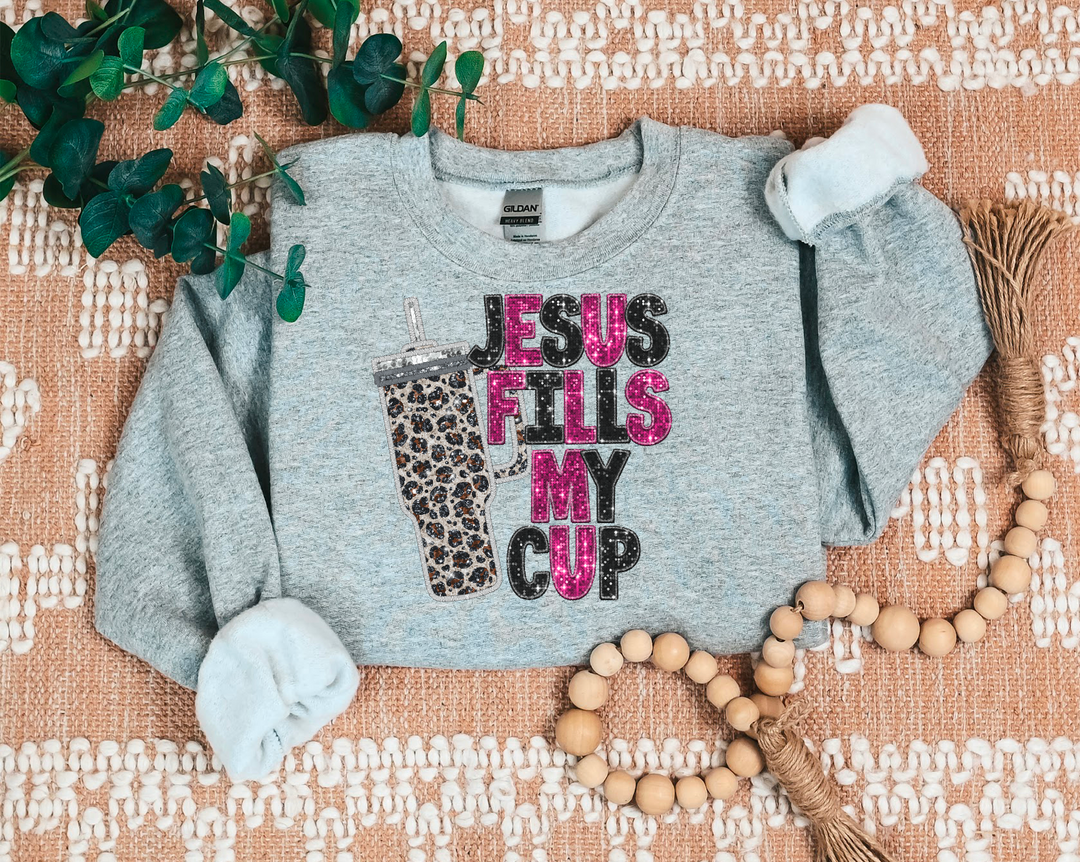 Jesus Fills My Cup - Glitter Pink Leopard DTF Print