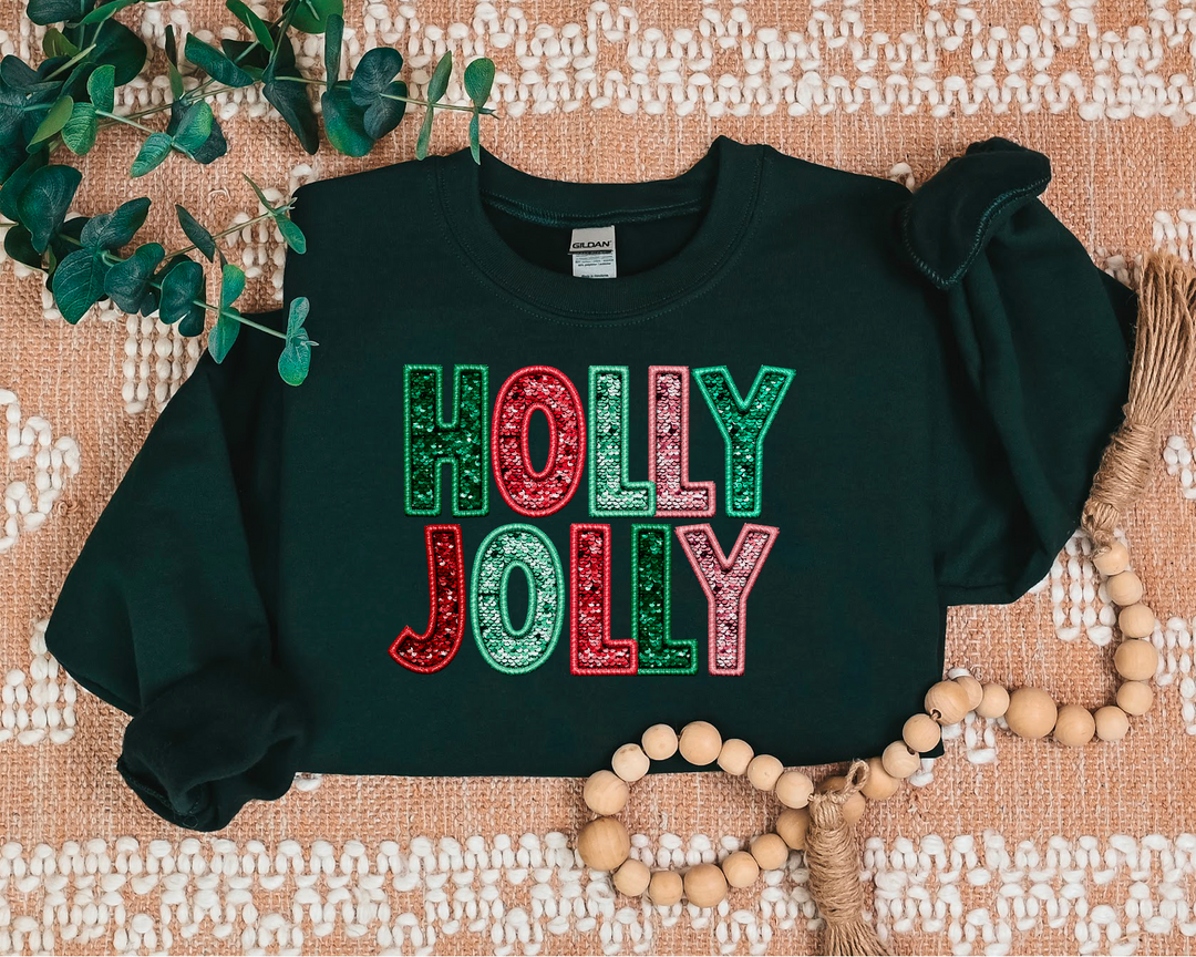 Holly Jolly Faux Embroidery  DTF Print