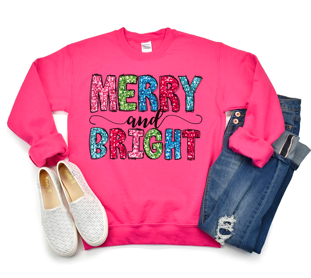 Merry and Bright Faux Glitter DTF Print