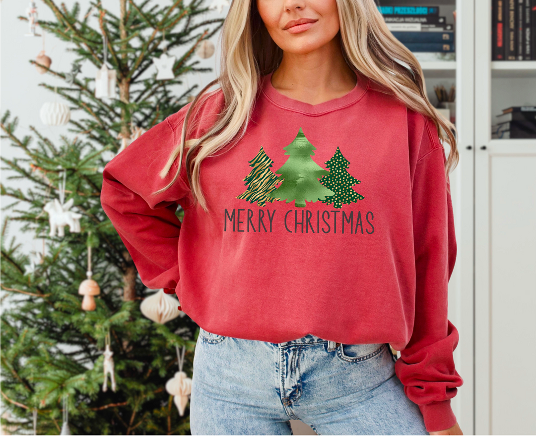 Merry Christmas Green Trees DTF Print