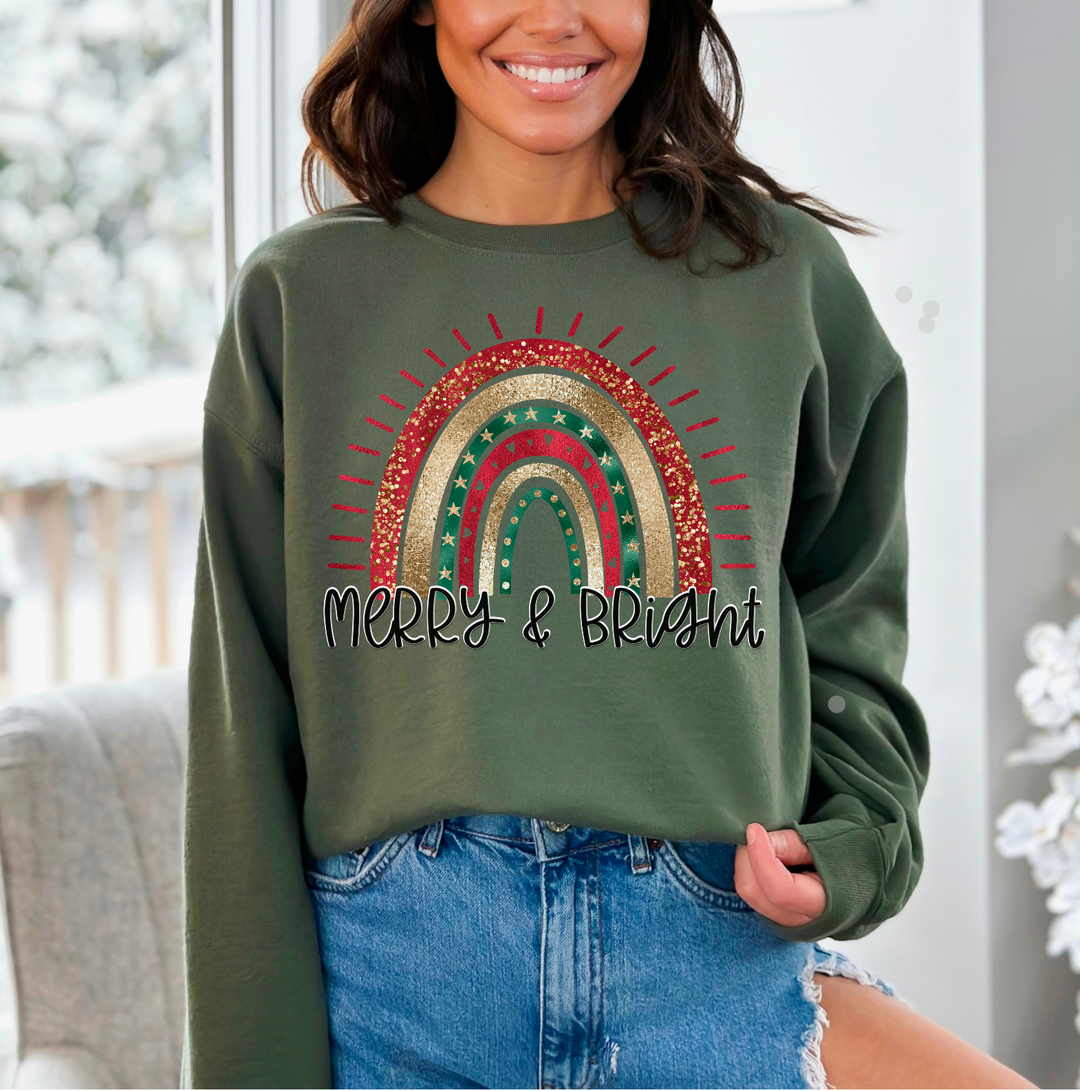 Merry and Bright Christmas Rainbow DTF Print