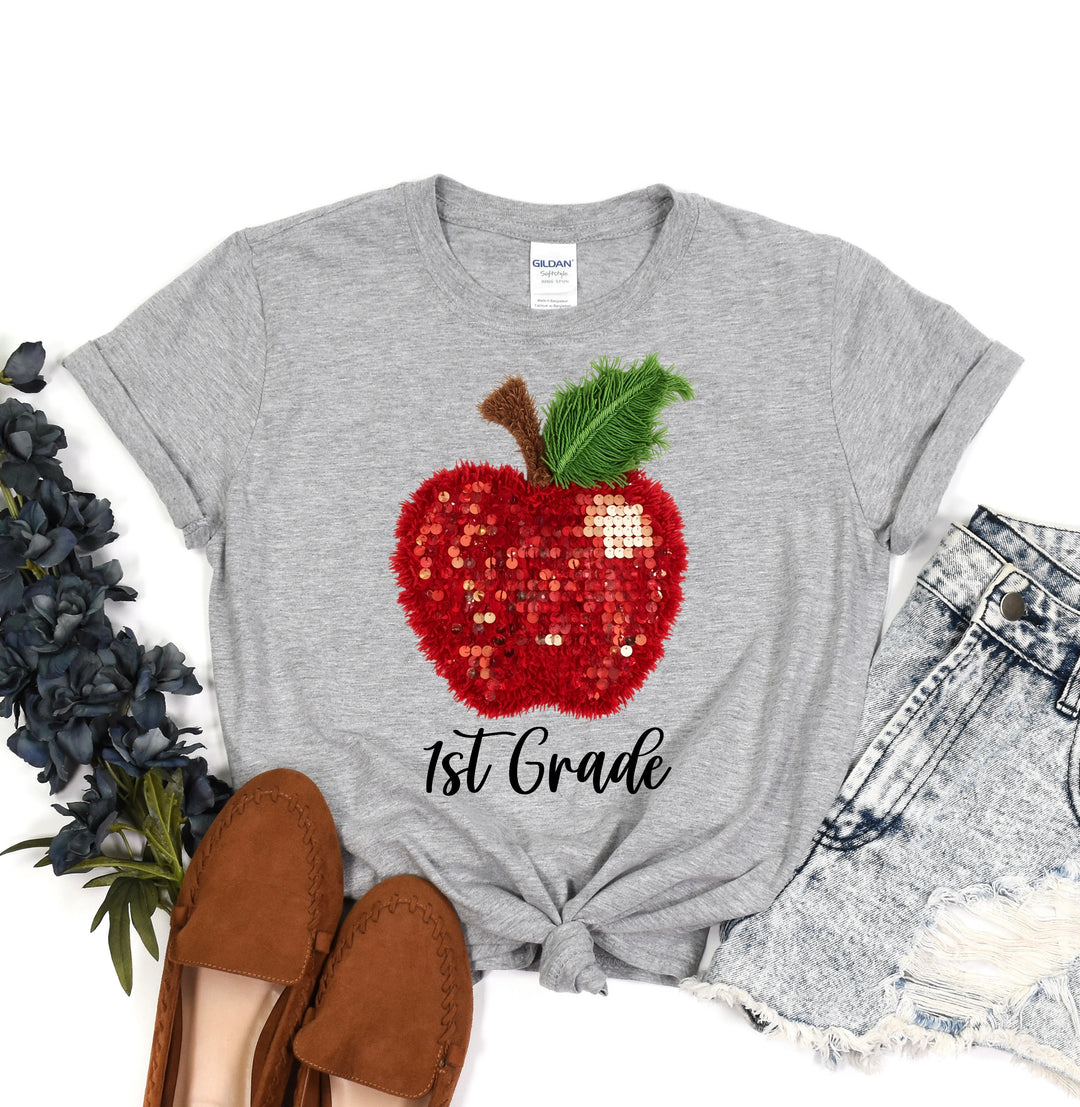Apple Faux Yarn Sequins CUSTOM Printed Tee