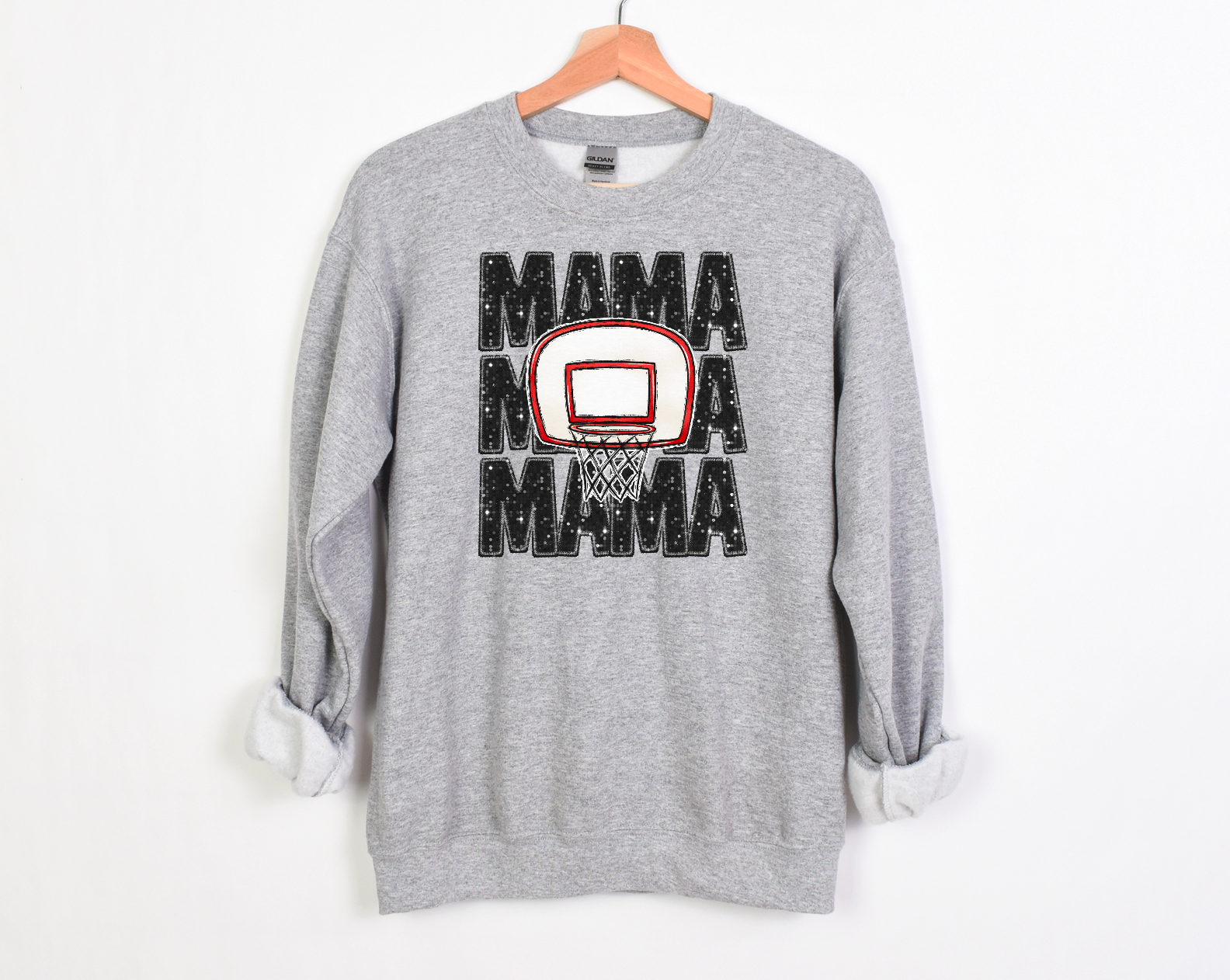 Stacked Basketball Mama Faux Glitter DTF Print