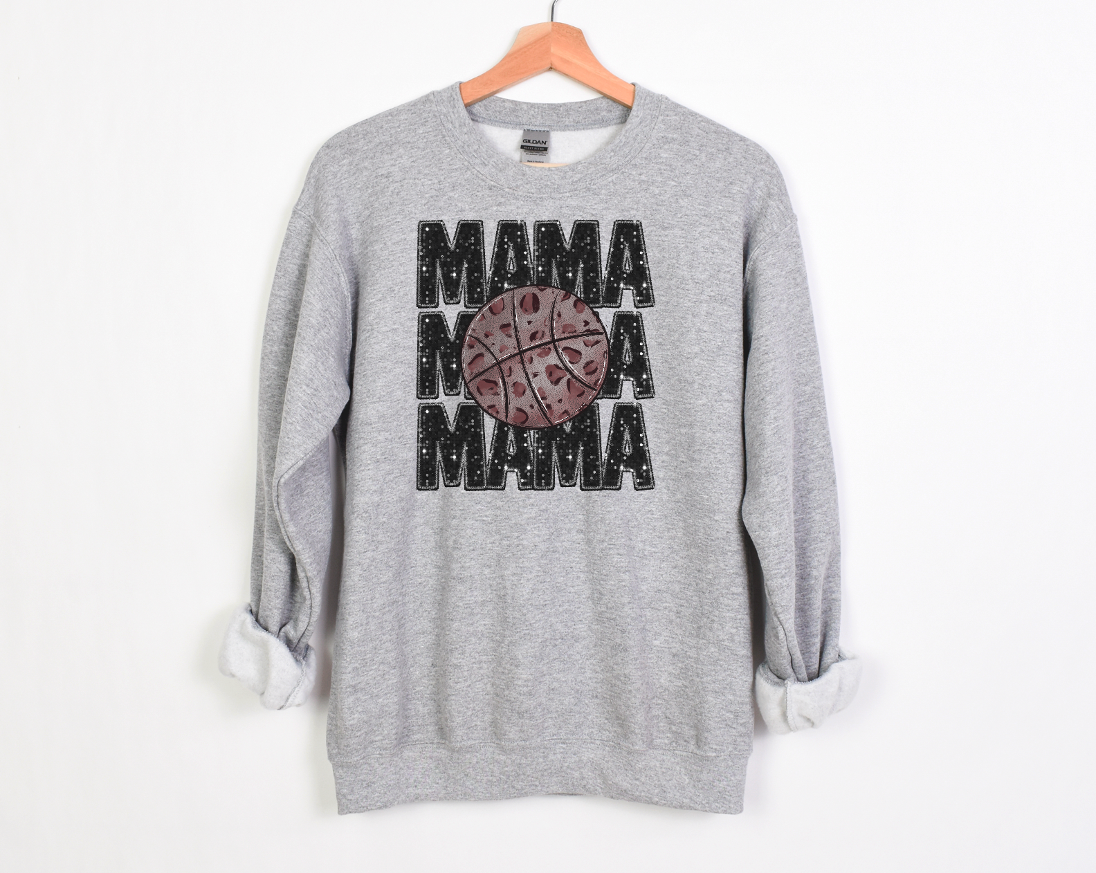 Stacked Basketball Mama Faux Glitter DTF Print