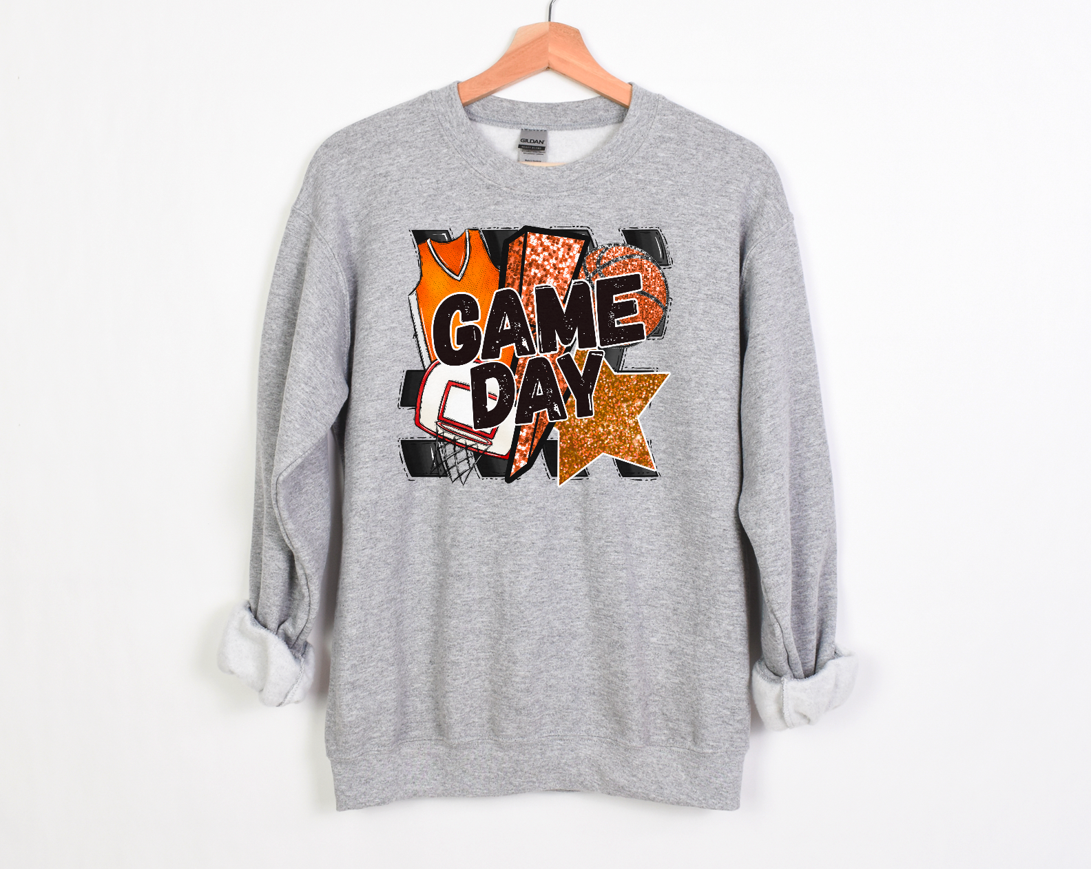 Game Day Basketball Faux Glitter Star DTF Print