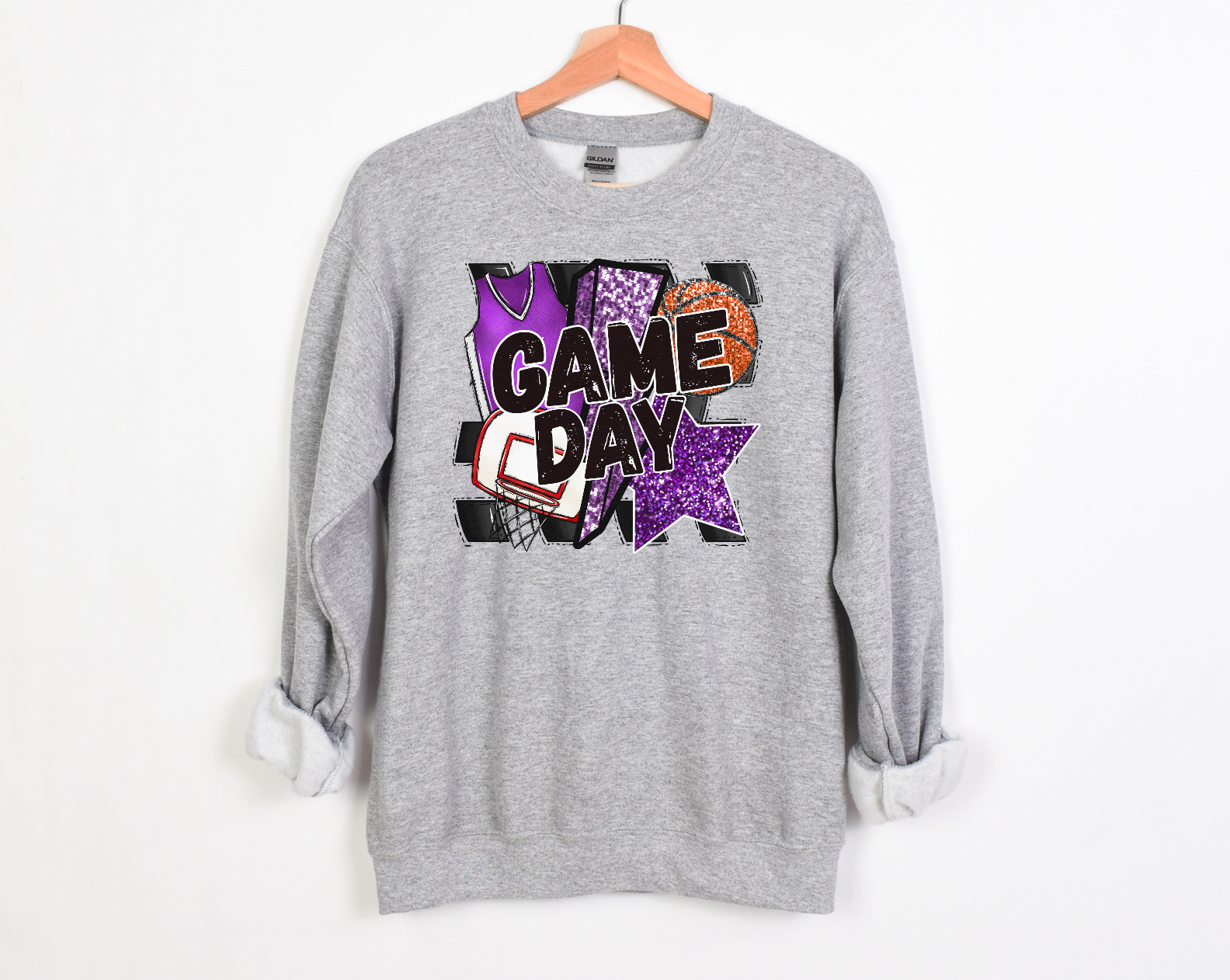 Game Day Basketball Faux Glitter Star DTF Print