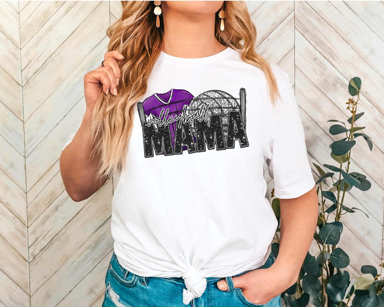 Volleyball Mama Faux Glitter DTF Print
