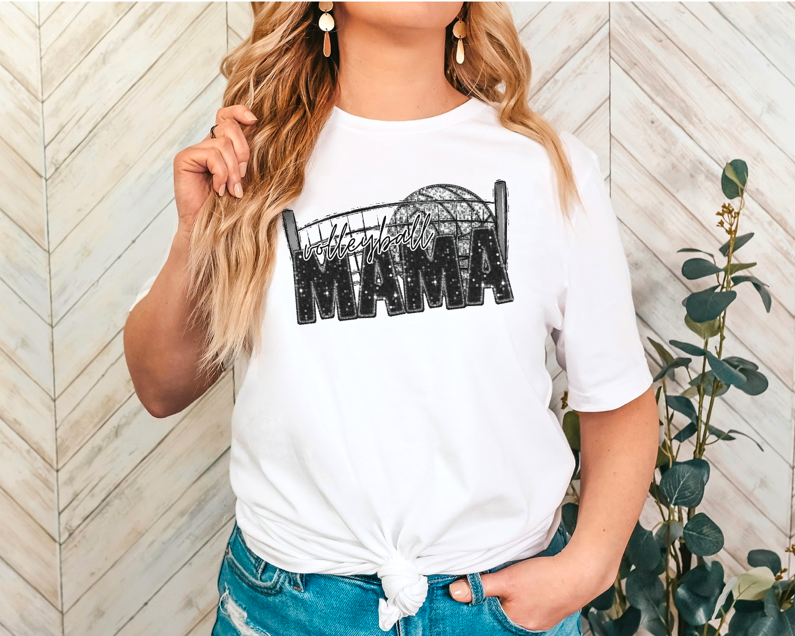 Volleyball Mama No Jersey Faux Glitter  DTF Print