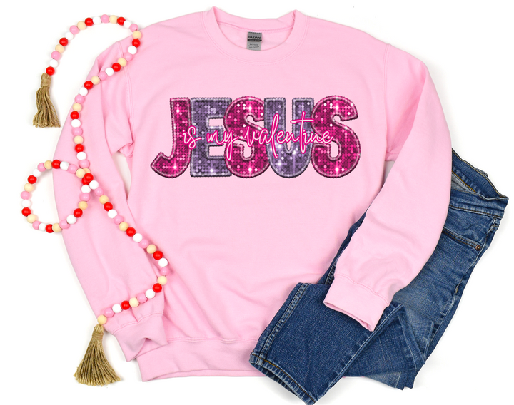 Jesus Is My Valentine Faux Glitter DTF Print