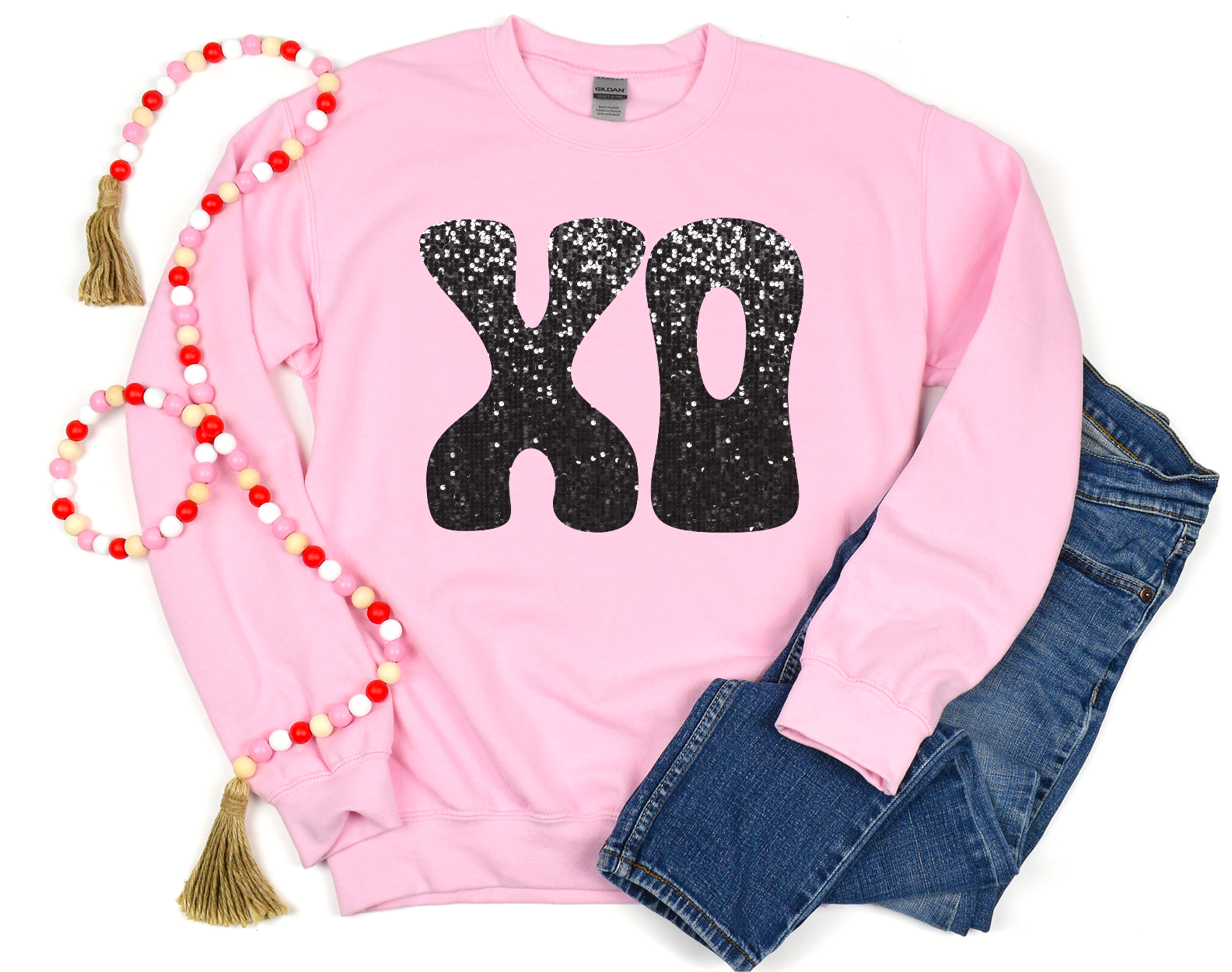 XO Valentine’s Day Faux Glitter DTF Print