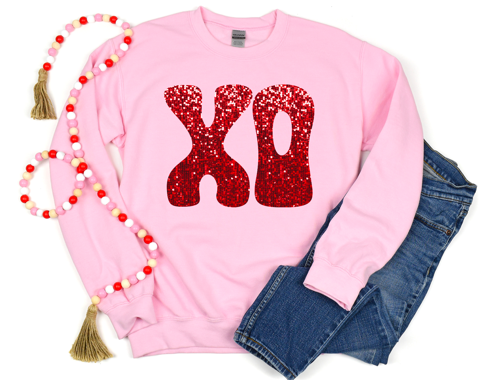 XO Valentine’s Day Faux Glitter DTF Print