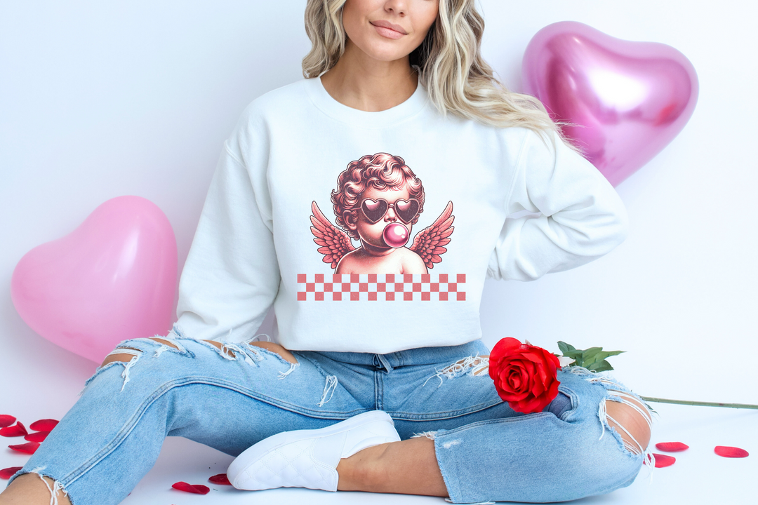 Cupid Blowing Bubble Gum Retro Checkered DTF Print