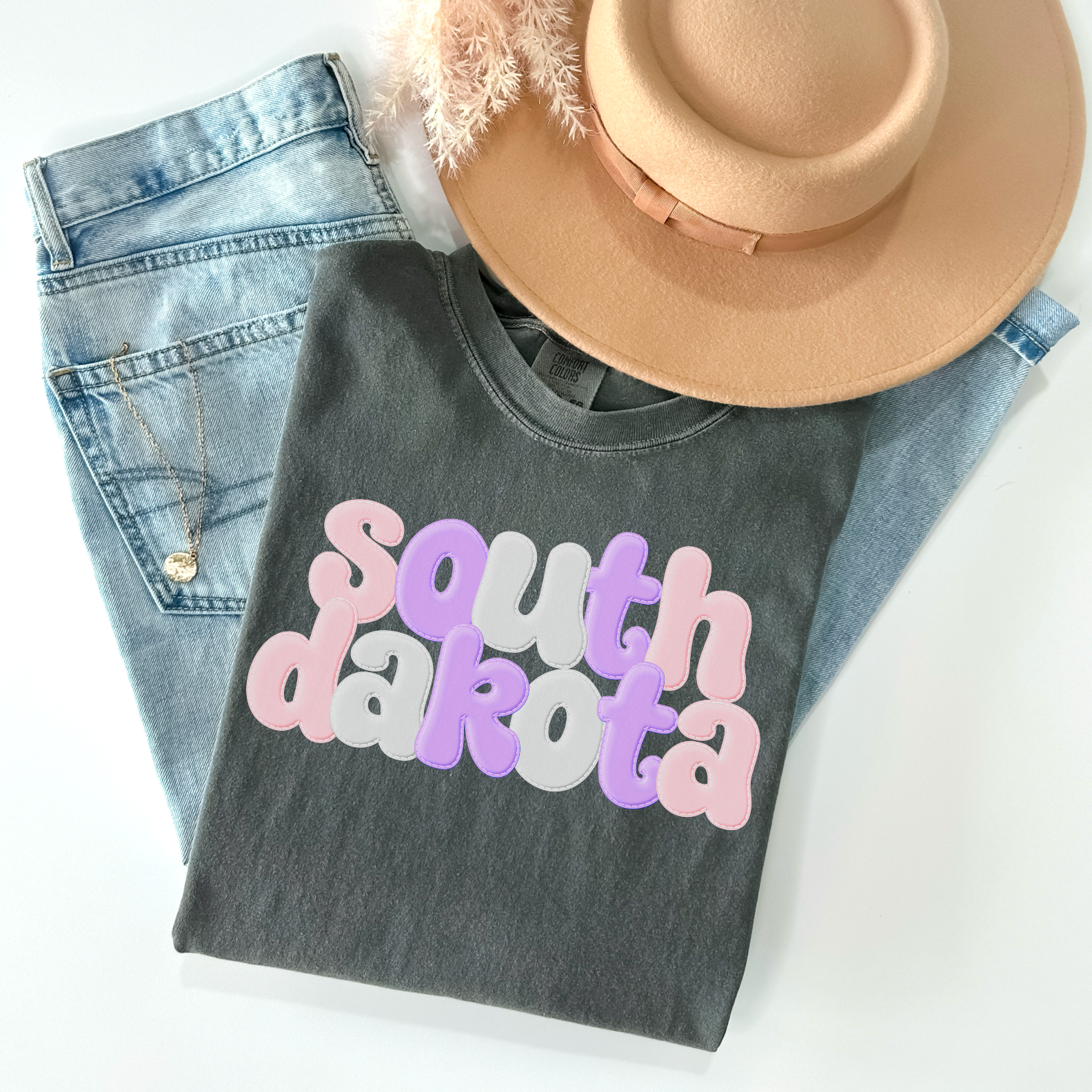 Pastel Faux Puff Print States Stacked DTF Print