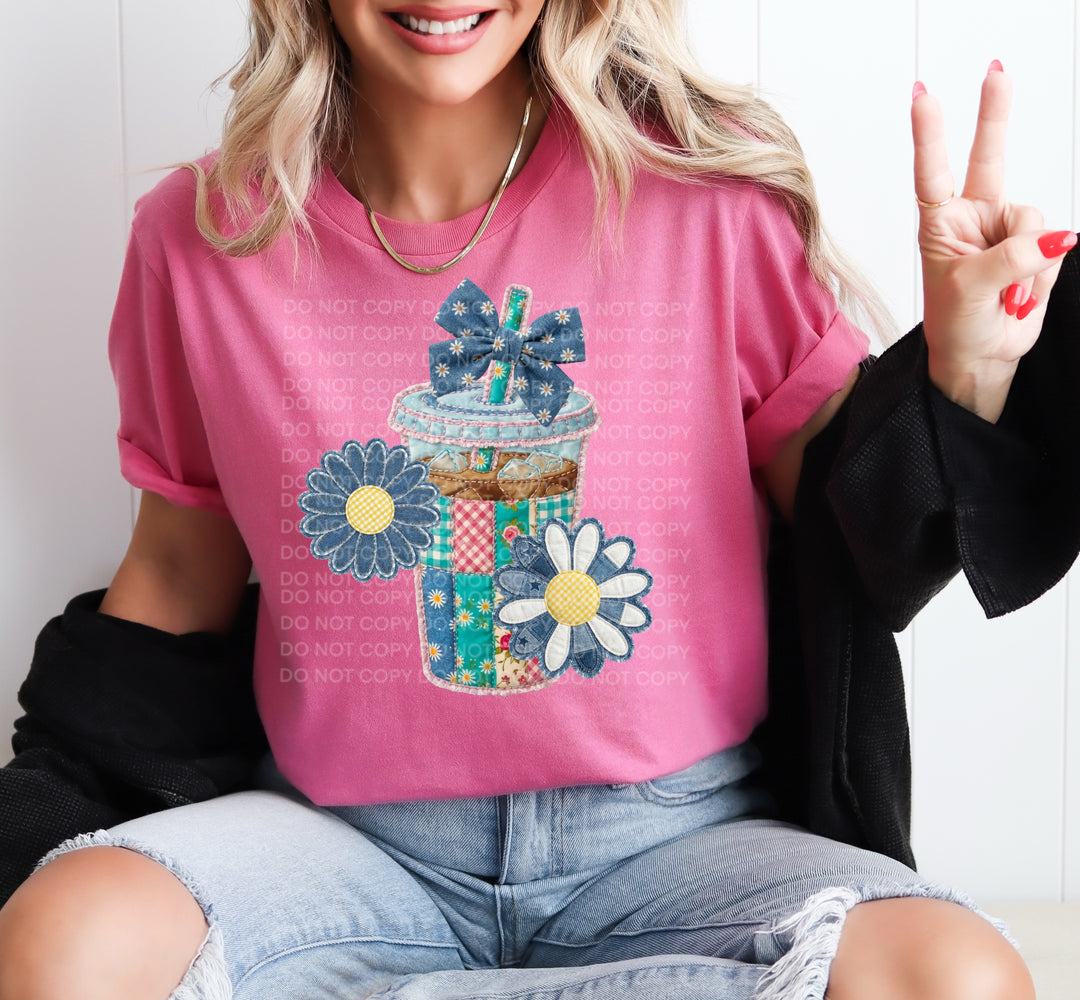 Patchwork Coffee Cup DTF Print