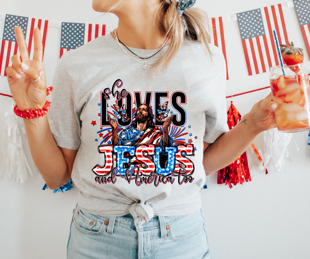 She Loves Jesus & America Too DTF Print