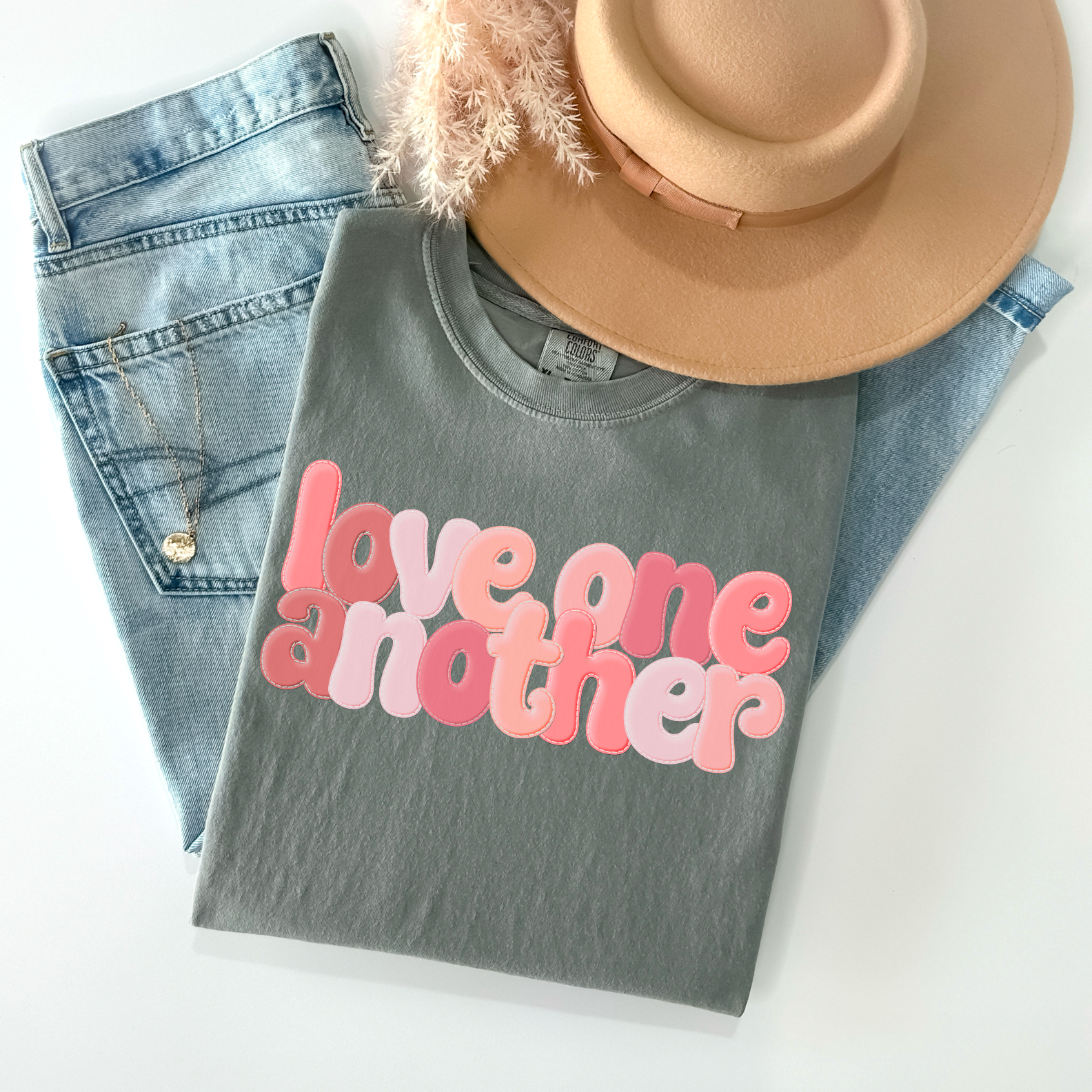 Love One Another Faux Puff Letters DTF Print