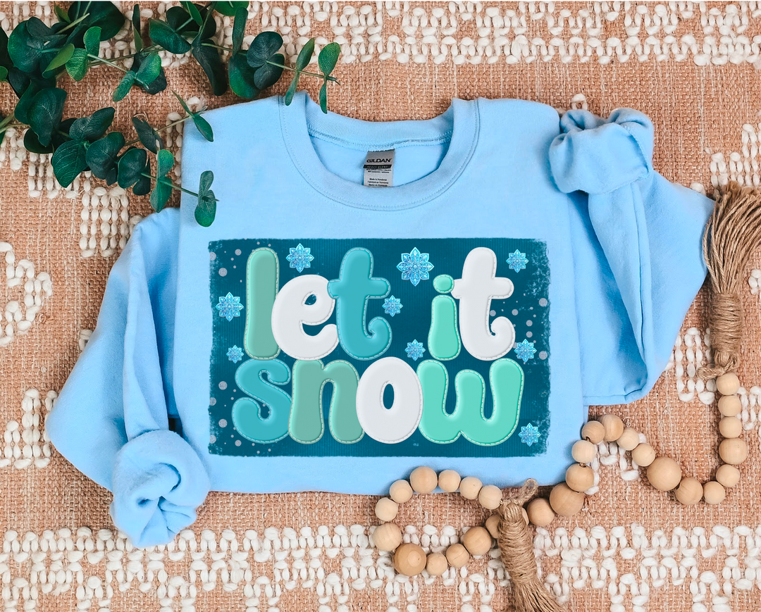 Let It Snow Snowflakes Blue Faux Puff Print DTF Print