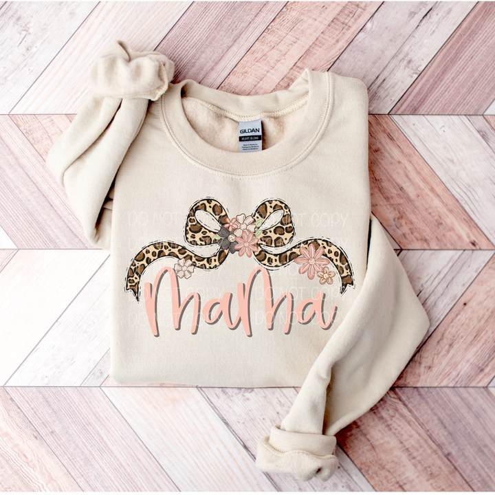 Leopard Bow With Flowers Names DTF Print