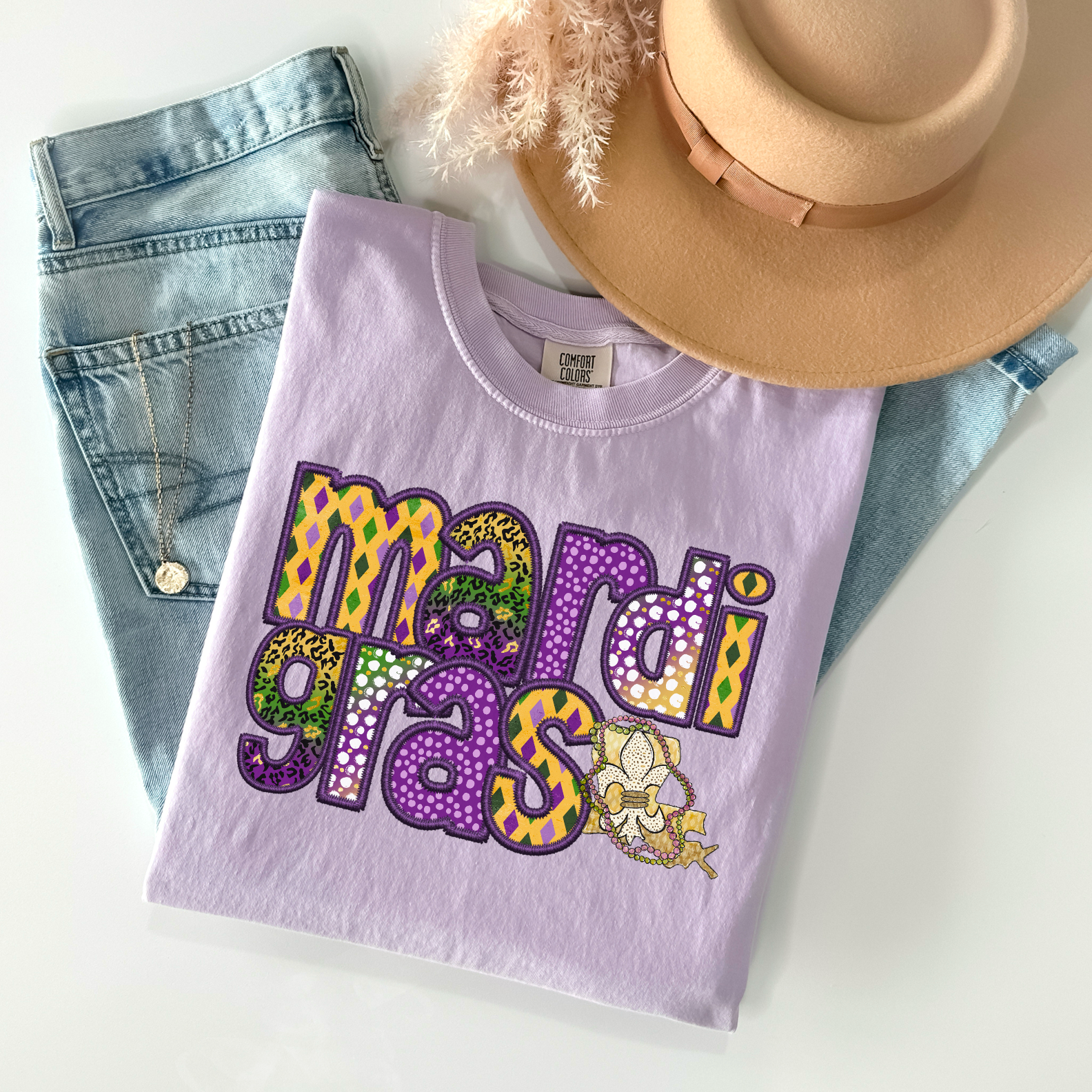 Mardi Gras Faux Embroidery DTF Print