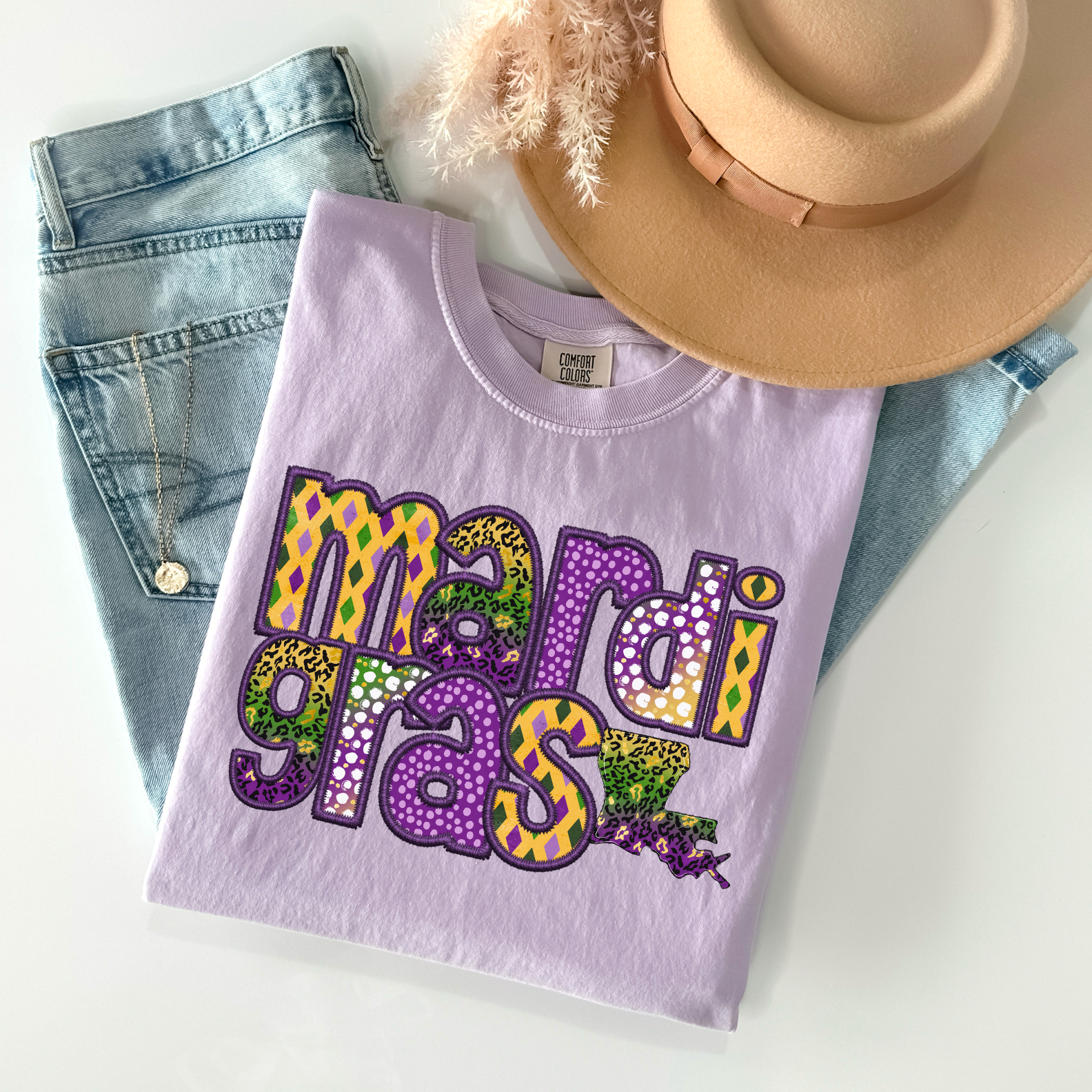 Mardi Gras Faux Embroidery DTF Print