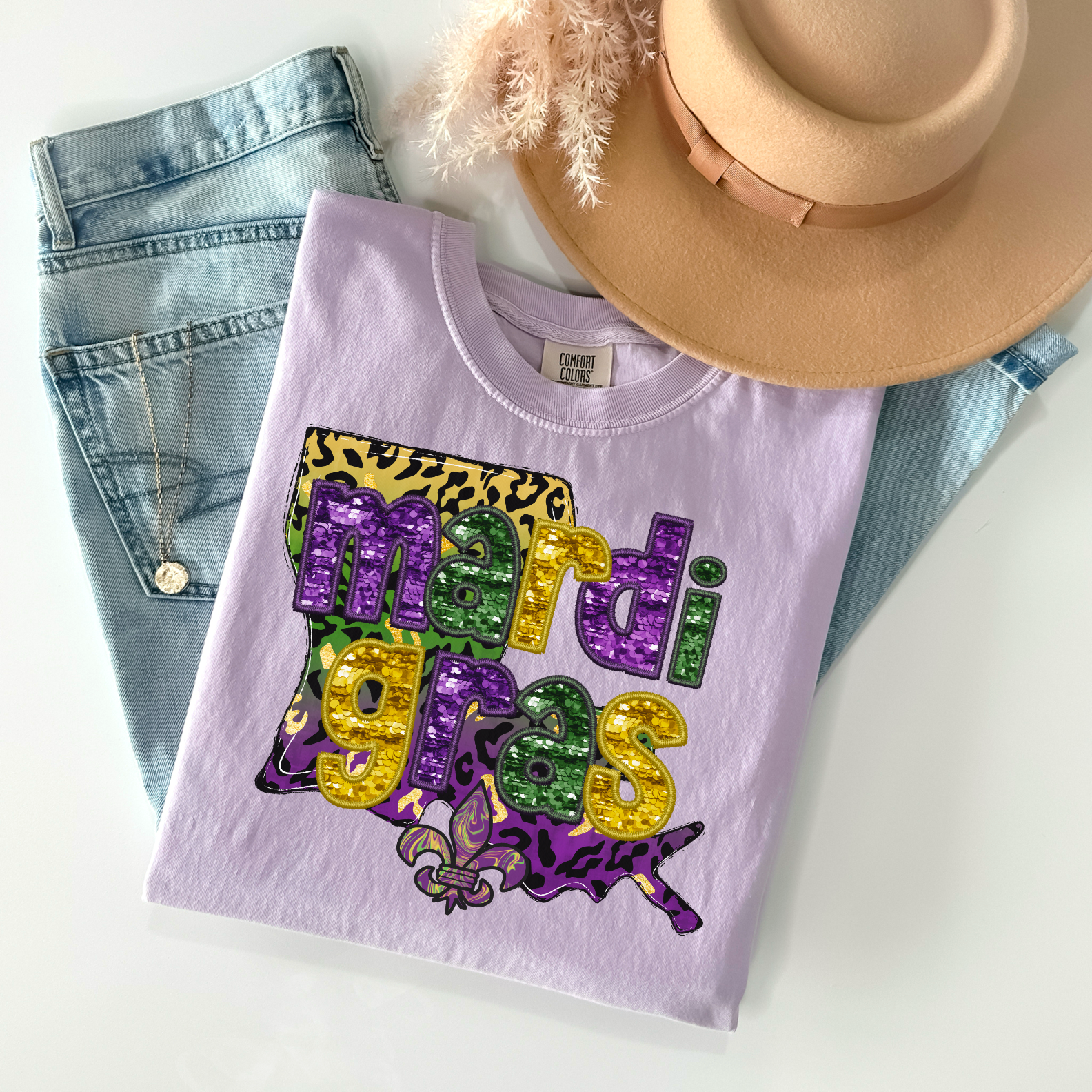 Mardi Gras Faux Sequin State DTF Print