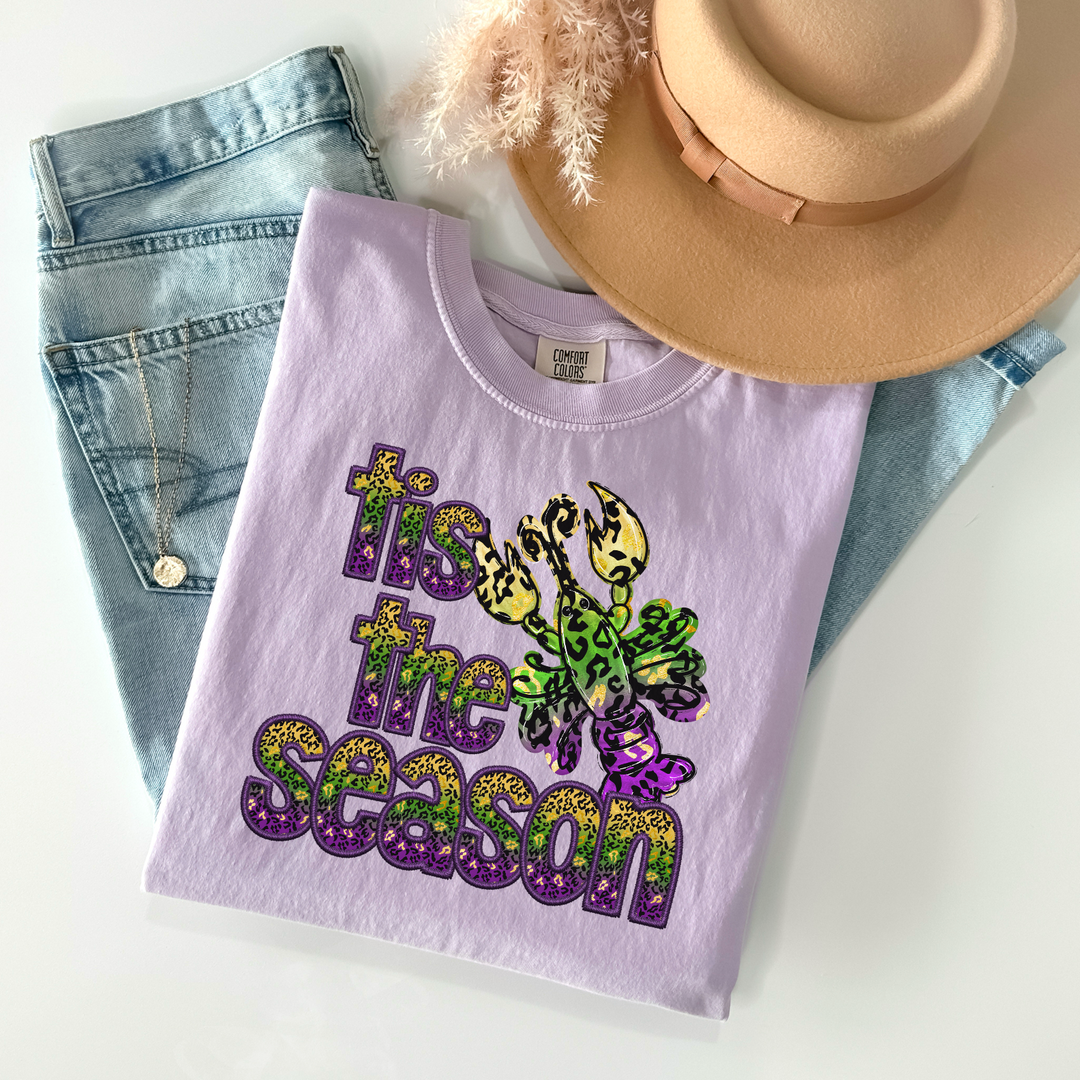 Tis The Season Mardi Gras Faux Embroidery DTF Print