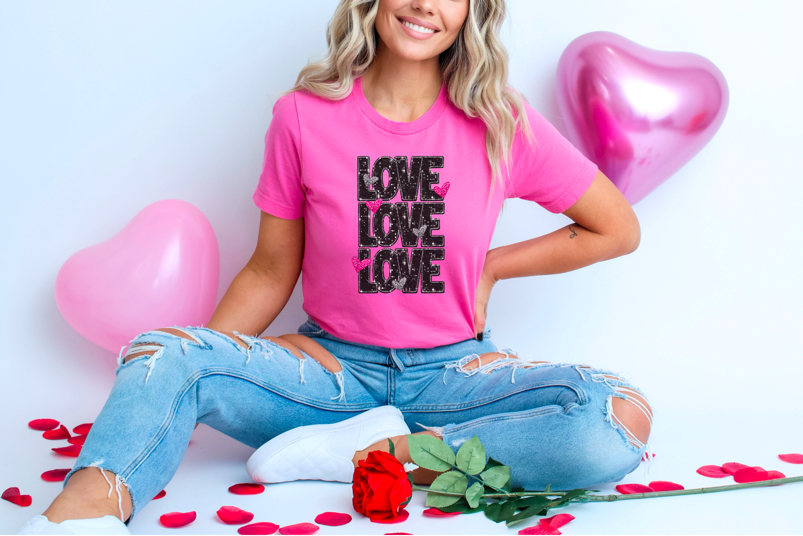 Love Stacked Faux Glitter DTF Print